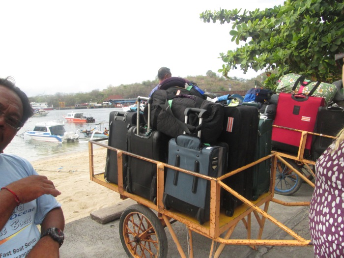 Our luggage waiting to be put on the Ferry to Gili T.